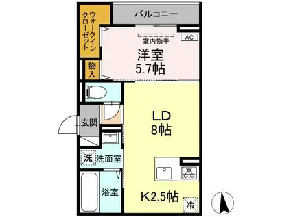 CLASSEUM仙台小田原 D棟(1LDK/2階)の間取り写真