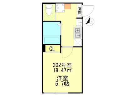 ブルーライン 蒔田駅 徒歩5分 3階建 築1年(1K/2階)の間取り写真