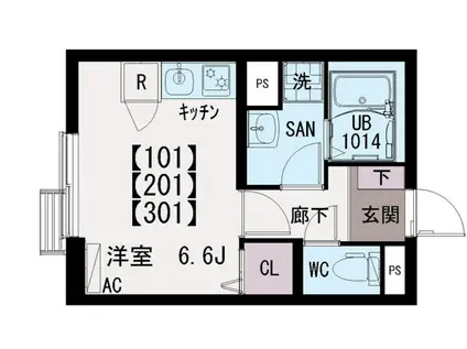 イクシオ東府中(ワンルーム/2階)の間取り写真