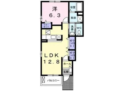アルエットB(1LDK/1階)の間取り写真
