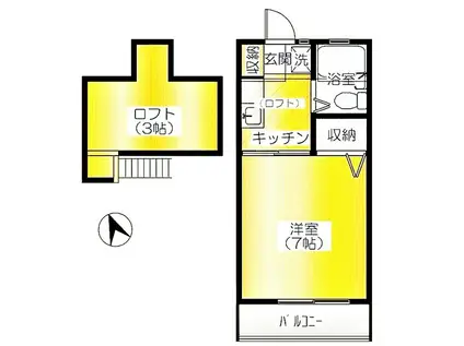 ジュネスPARTⅡ(1K/1階)の間取り写真