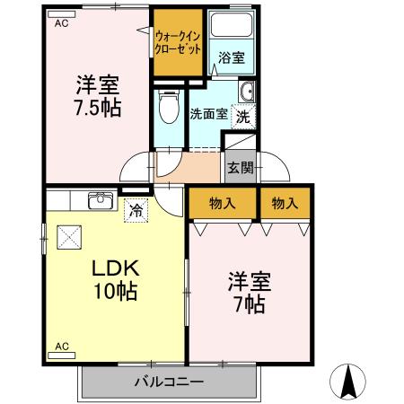 クレール・ルピナ(2LDK/1階)の間取り写真