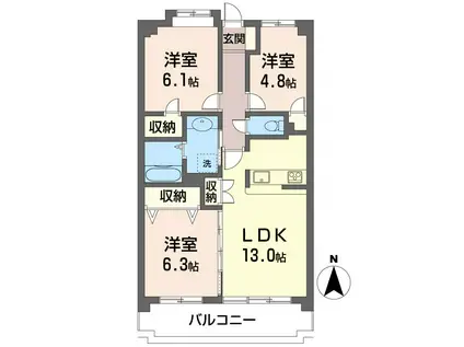 セルディーナ東小金井(3LDK/5階)の間取り写真