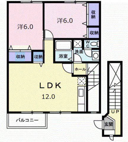 グランベリーA棟(2LDK/2階)の間取り写真