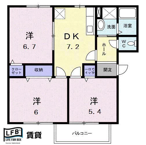 ハイツFLOWER(3DK/2階)の間取り写真