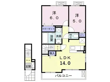 クラール東村 J(2LDK/2階)の間取り写真
