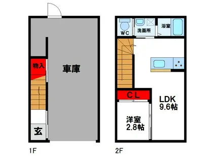 EXCEL GARAGE 小倉南A棟(1LDK/1階)の間取り写真