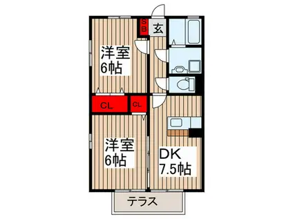 ゴールドハウス(2DK/1階)の間取り写真