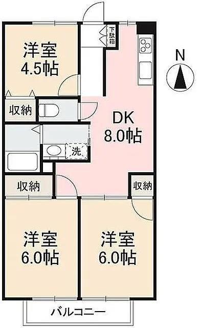 レジオン・ドヌール A棟(3DK/1階)の間取り写真