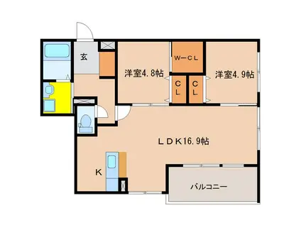 アルテマイスター和知川原(2LDK/5階)の間取り写真