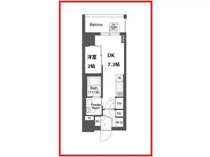 オルサスアカバネイースト(1DK/4階)の間取り写真