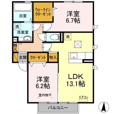 PARK HILLS MIYAKO E(2LDK/1階)の間取り写真