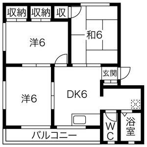 サンピュア与一B(3DK/1階)の間取り写真