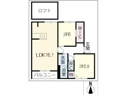 ヒルズ1101(2LDK/2階)の間取り写真