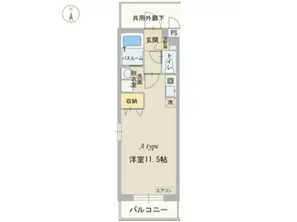 アルコバレーノI(ワンルーム/2階)の間取り写真