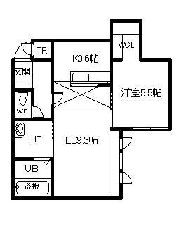 シャムス(1LDK/2階)の間取り写真