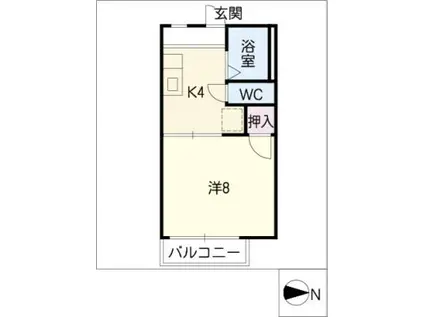 クレセント雪見(1K/1階)の間取り写真