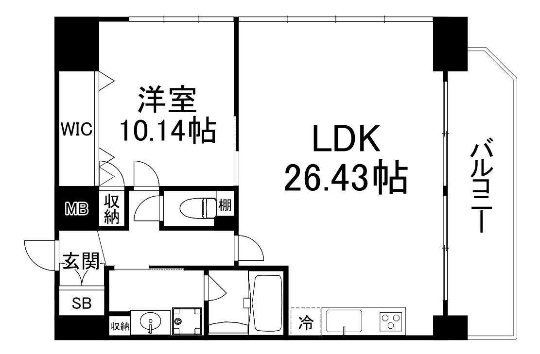 プレジオ鎗屋町(1LDK/15階)の間取り写真
