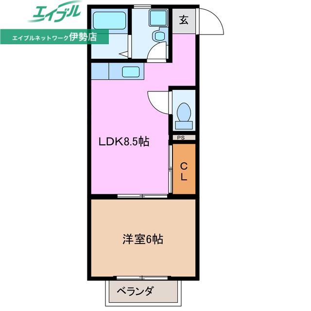シュラインビレッジ(1DK/2階)の間取り写真
