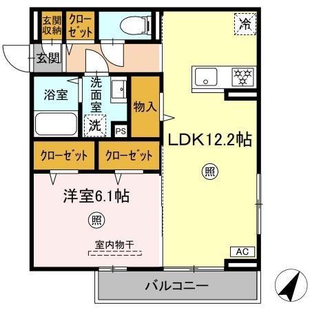 PREMILIFE羽屋(1LDK/2階)の間取り写真