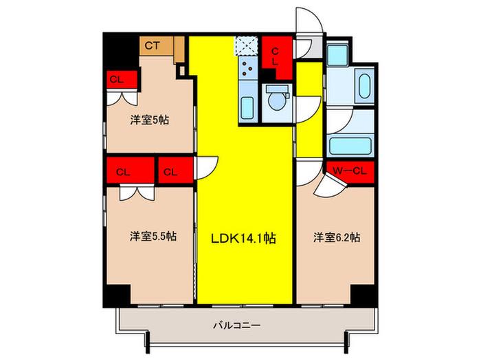 プラウドフラット両国サウス(3LDK/6階)の間取り写真