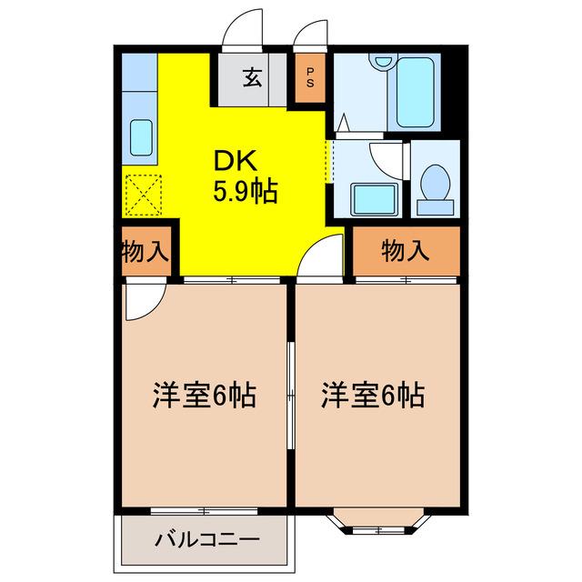 エルディムおおすみA(2DK/2階)の間取り写真