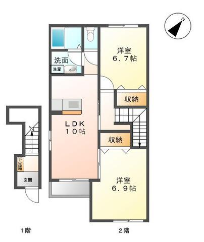 グリーンベルウッドII(2LDK/2階)の間取り写真