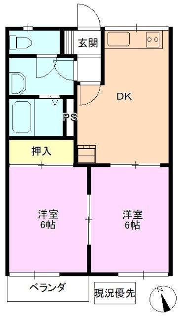 フレグランス会(2DK/2階)の間取り写真