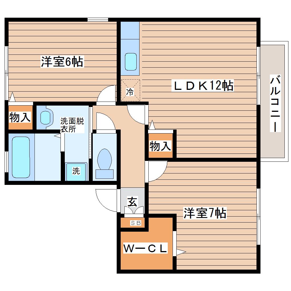 ベルデS(2LDK/1階)の間取り写真