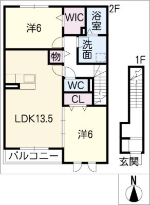 アクア・ミルA棟(2LDK/2階)の間取り写真