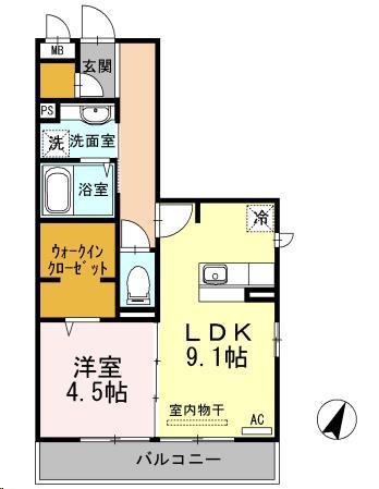 クレセントヒルズ B棟(1LDK/3階)の間取り写真