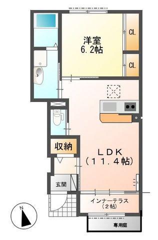 シュヴァリエ(1LDK/1階)の間取り写真