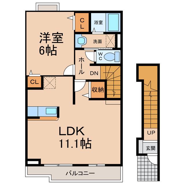 カーサ エレガンテII(1LDK/2階)の間取り写真