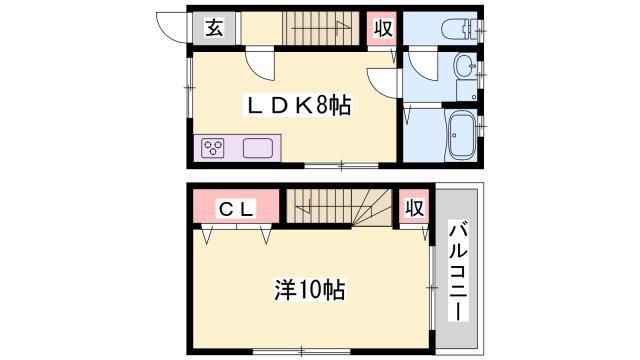 四郷町メゾネット(1LDK/2階)の間取り写真