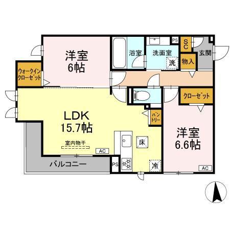 グラシオン(2LDK/1階)の間取り写真