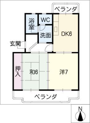 アベニューサンフラワー(2DK/3階)の間取り写真