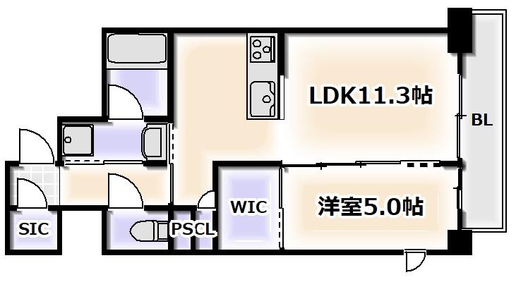 ESTEOESTE難波元町(1LDK/5階)の間取り写真