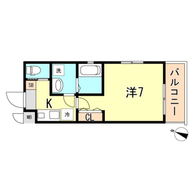 ワコーレヴィータ神戸下沢通PLUS(1K/2階)の間取り写真