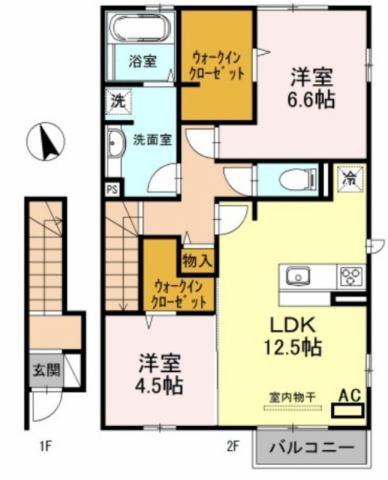 アクタス五軒屋(2LDK/2階)の間取り写真