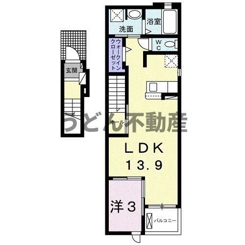 ひまわり柞田 D(1LDK/2階)の間取り写真