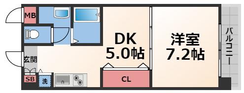 ヴェールカステージュ 深江北(1DK/5階)の間取り写真