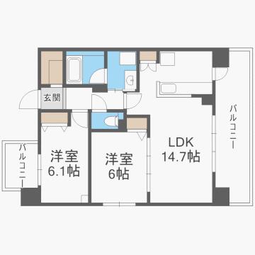 那珂川ヒルズ(2LDK/6階)の間取り写真