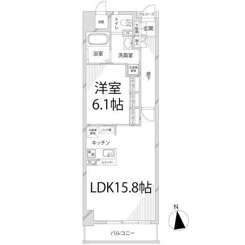 キャッスルコート博労町(1LDK/6階)の間取り写真
