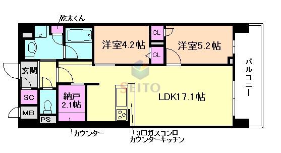 ヴァンベール江坂公園(2LDK/10階)の間取り写真
