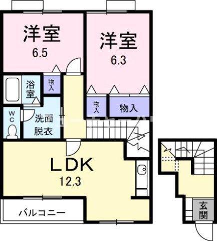 サンヒルズII(2LDK/2階)の間取り写真