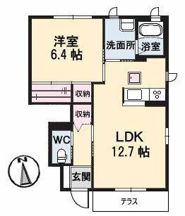 ディオミディア(1LDK/1階)の間取り写真