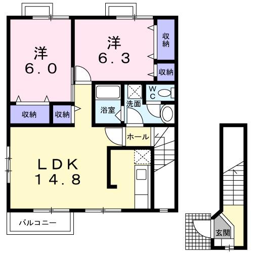 カメリアA(2LDK/2階)の間取り写真