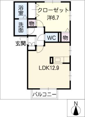 ルミエール清洲B(1LDK/2階)の間取り写真