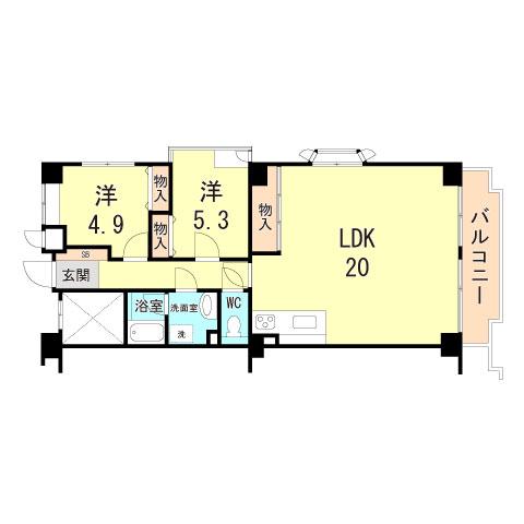 芦屋ニューコーポI番館(2LDK/3階)の間取り写真