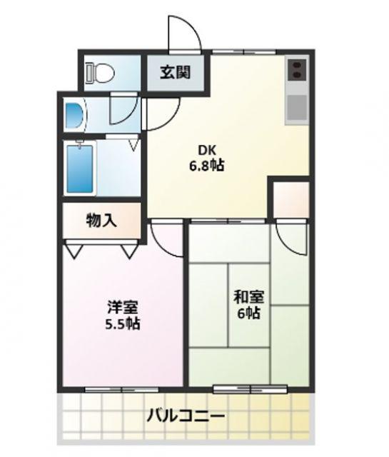 ハピネス鴨島(2DK/3階)の間取り写真